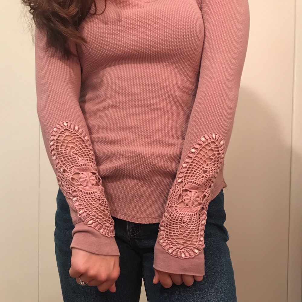 FREE PEOPLE BLUSH WAFFLE KNIT THERMAL